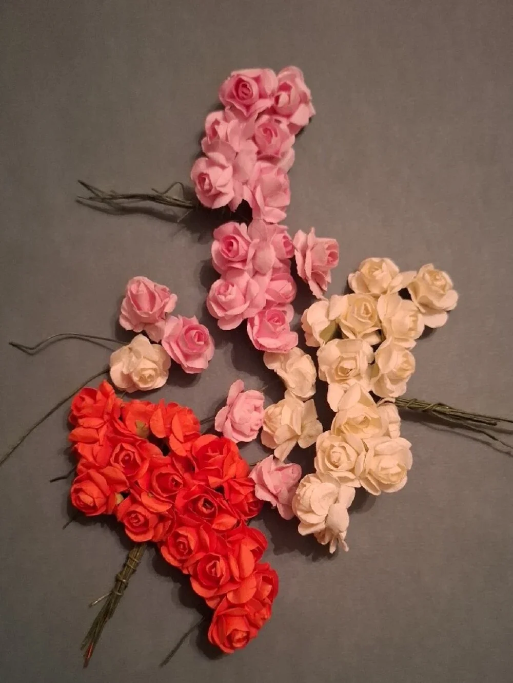 Mini Paper Rose Bouquet Trio — Pink, Cream & Coral For Crafts